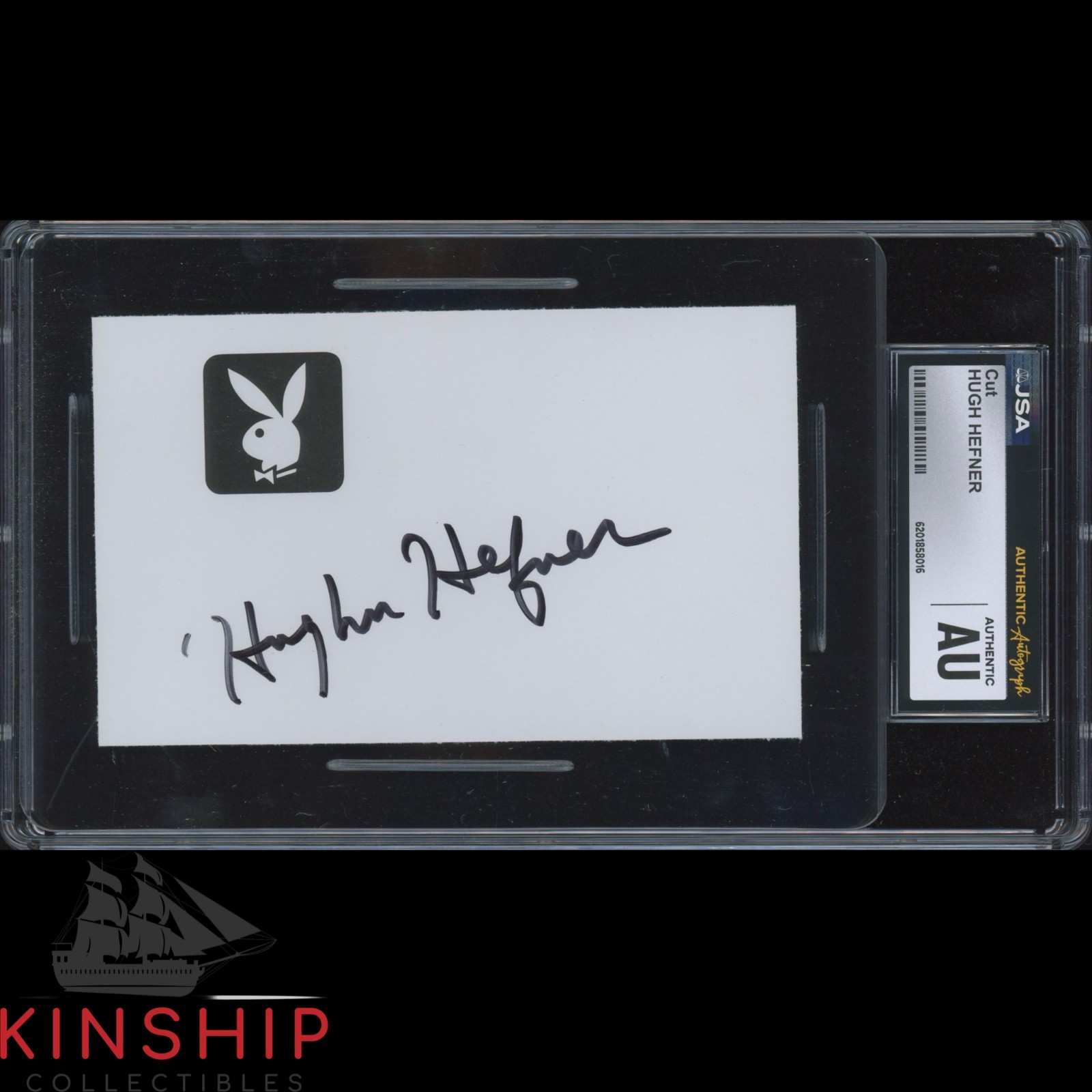 Hugh Hefner signed 3x5 Cut JSA CGC Slab Bold Playboy Auto C6619