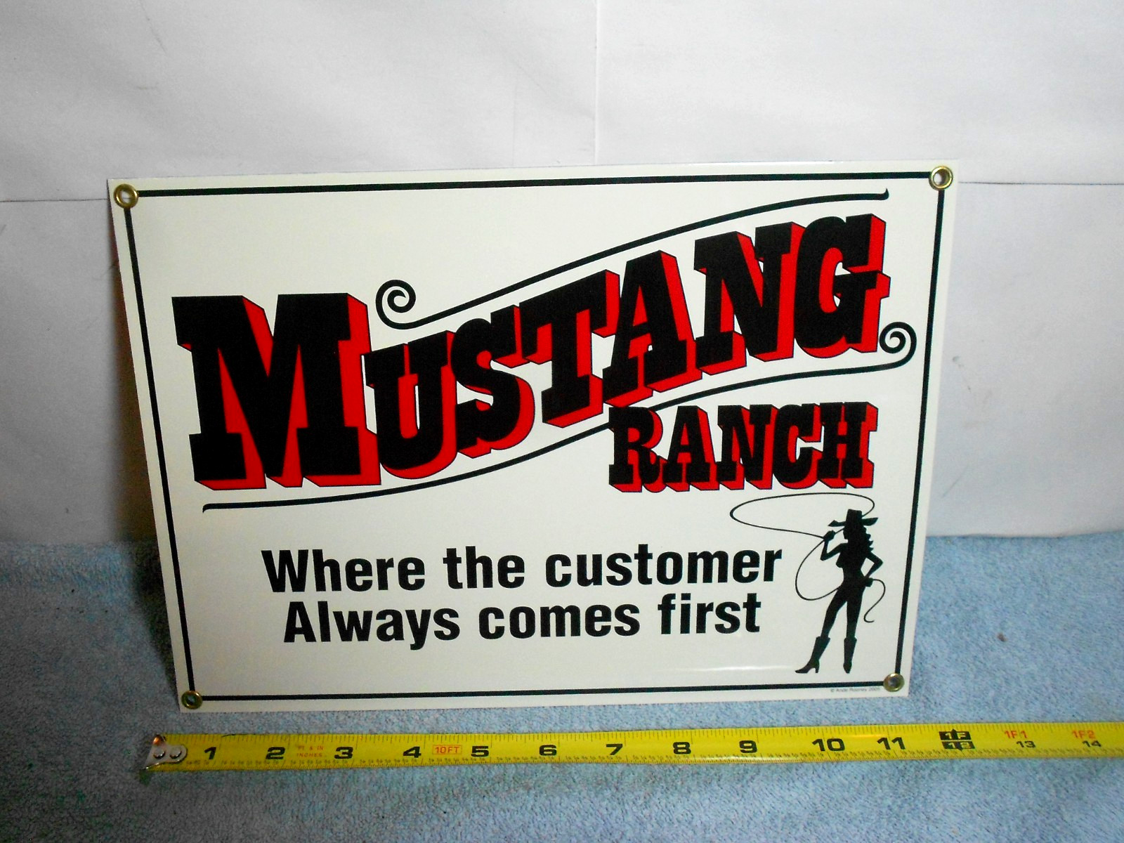 VINTAGE 11x8 in  MUSTANG RANCH LAS VEGAS NEVADA ADV. SIGN PORCELAIN METAL - 943A