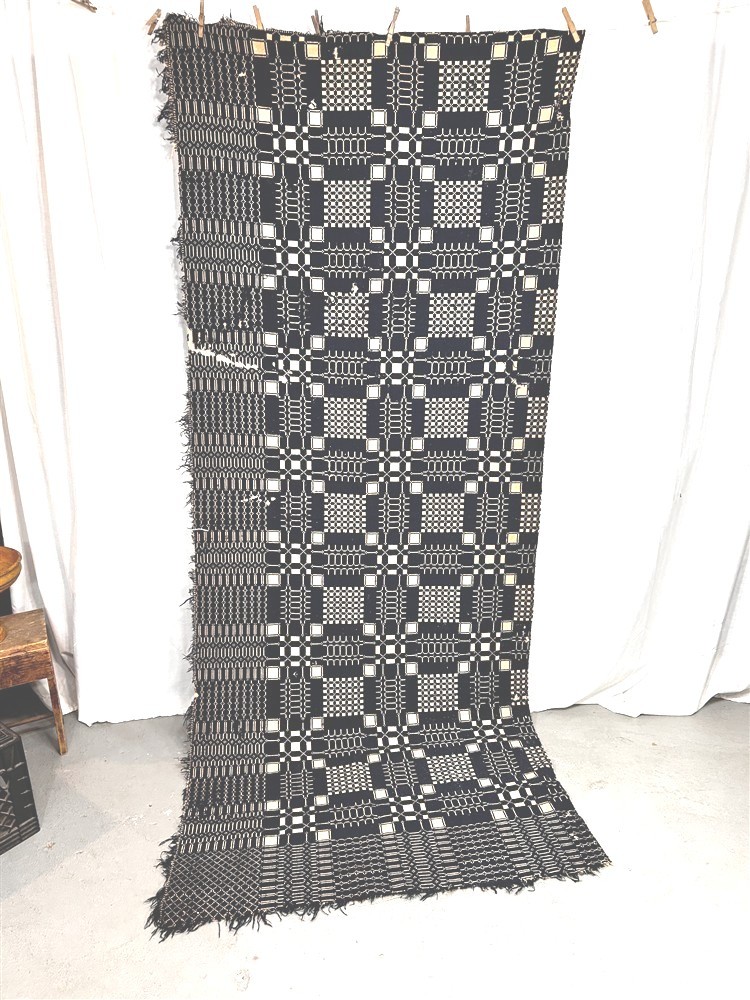 antique coverlet cobalt blue piece 40x98 hand woven a little rough original 1800