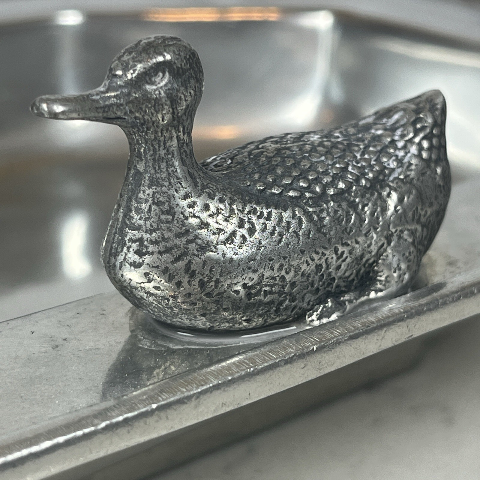 Signed Polished Pewter Duck Dish 11”x8” Modern Heritage Grand Millennial Gift