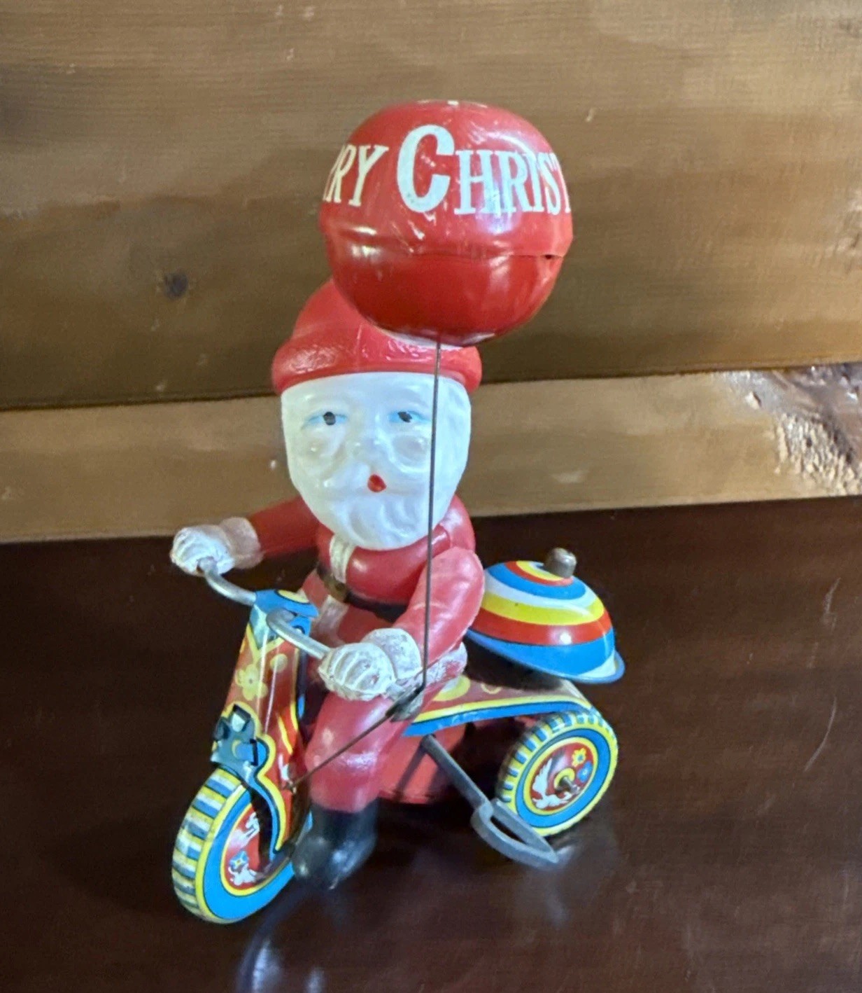 Early (c. 1949) SANTA CLAUS CYCLE Windup Tin Litho Tri-Cycle Suzuki Japan T5-753
