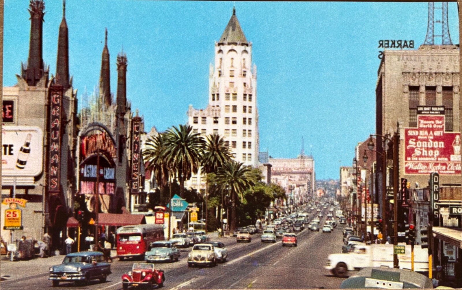 Hollywood Boulevard California Postcard c1950