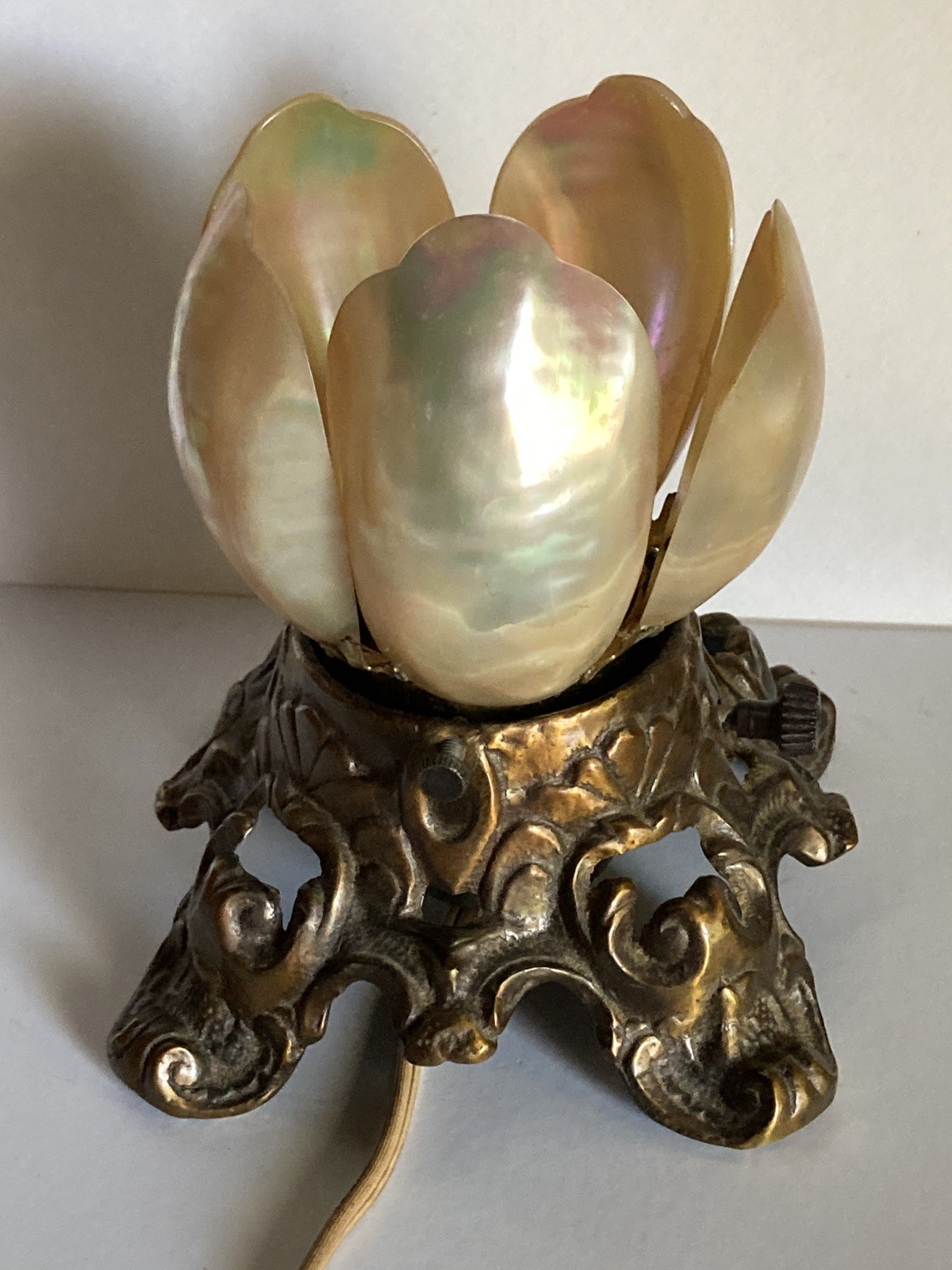 Antique Victorian Mother of Pearl Shell Lamp  All Original  5” Tall