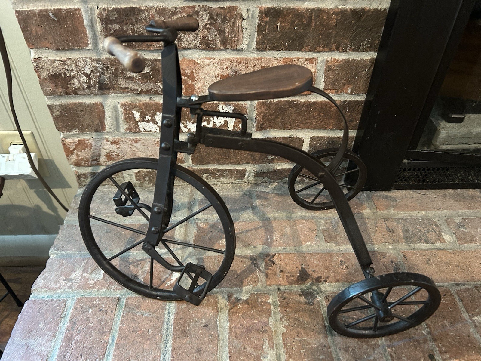 VTG Miniature Small Tricycle Functioning WroughtIron Wood Rustic Farmhouse Decr