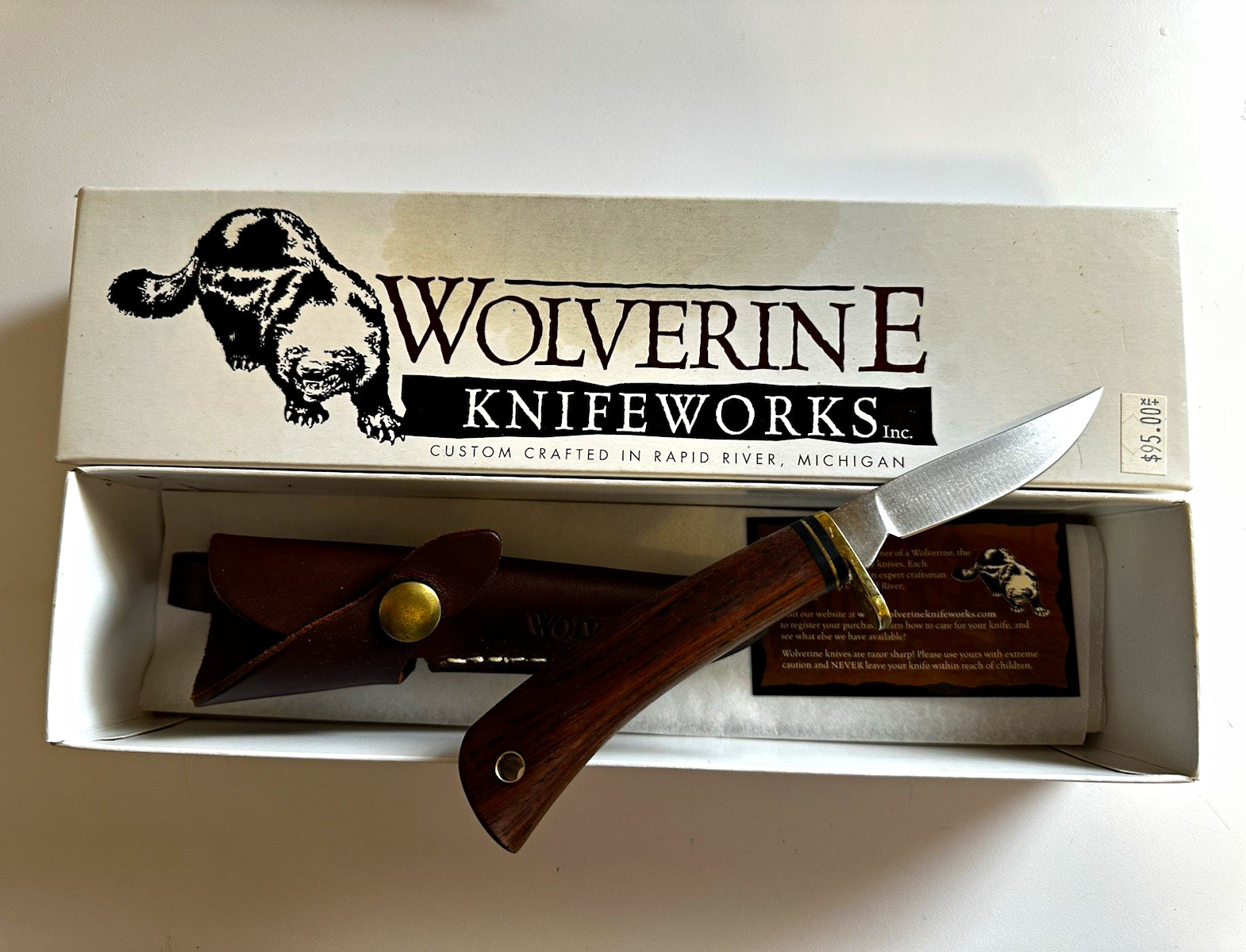 Vintage Wolverine Knifeworks 2003 Fin & Feather Cocobolo Clip Point Knife Sheath