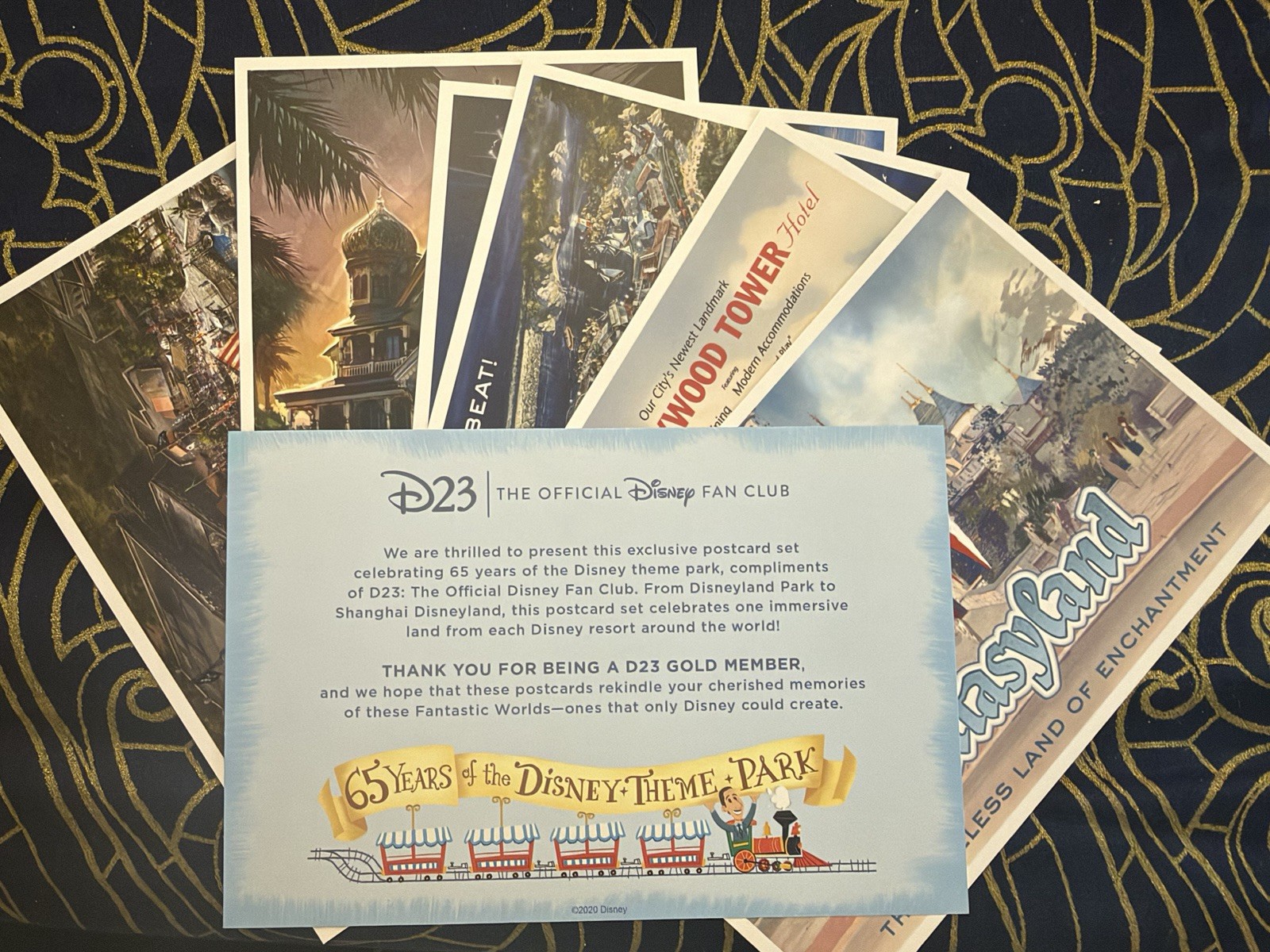 Disney D23 65 Years Theme Parks 2020 Gold Member 6 Postcard Set