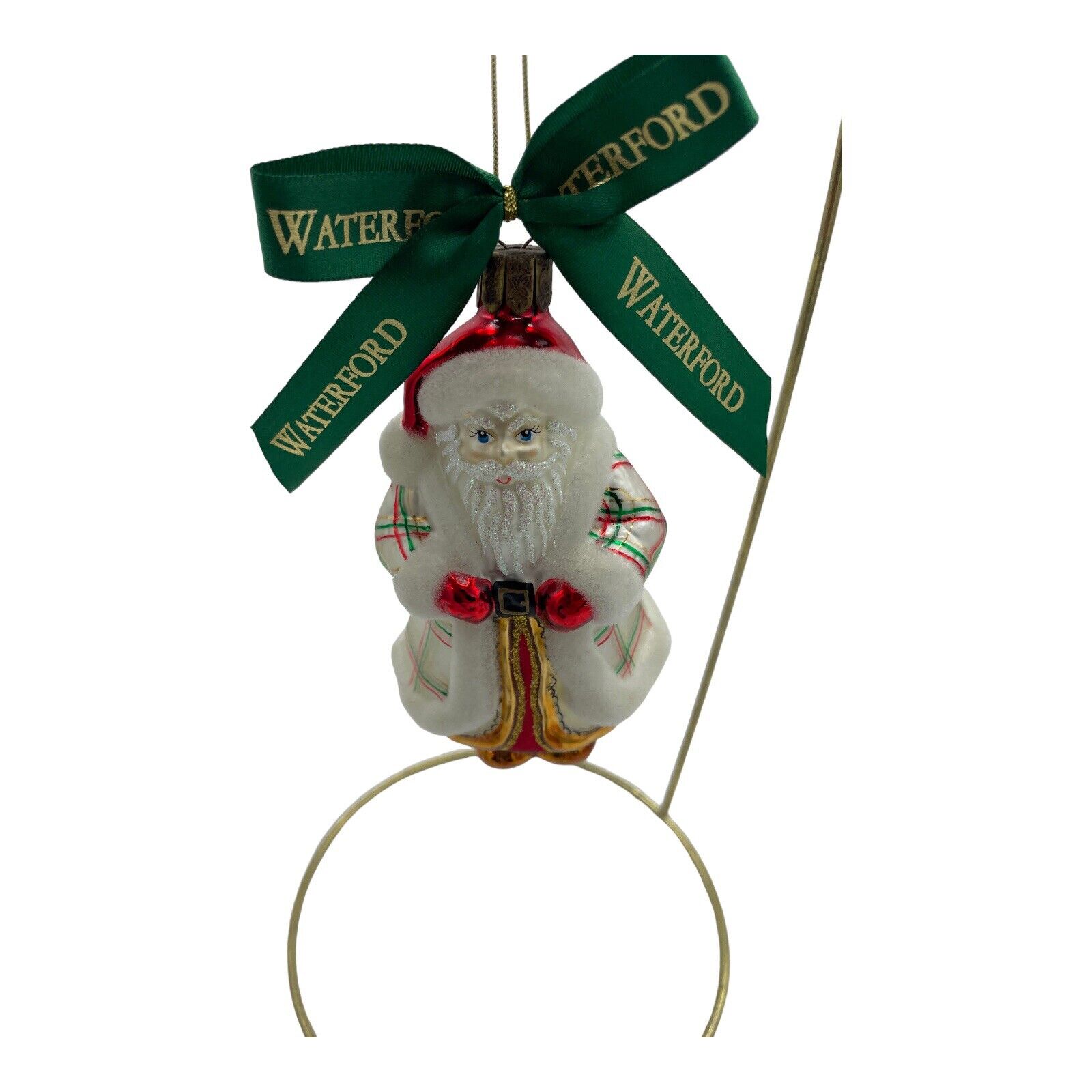 VTG Mini Plaid Santa Ornament Blown Glass Waterford Holiday Heirlooms