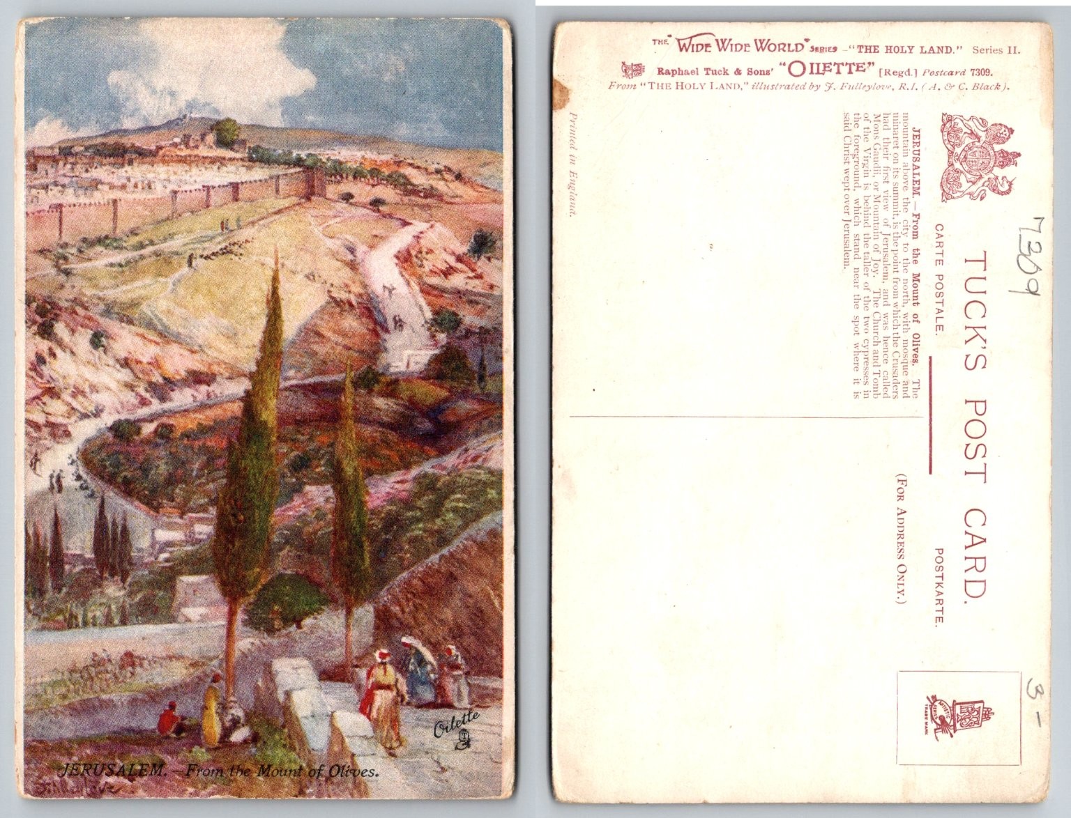 Jerusalem Mount of Olives Tuck\'s Oilette Postcard John Fulleylove Art