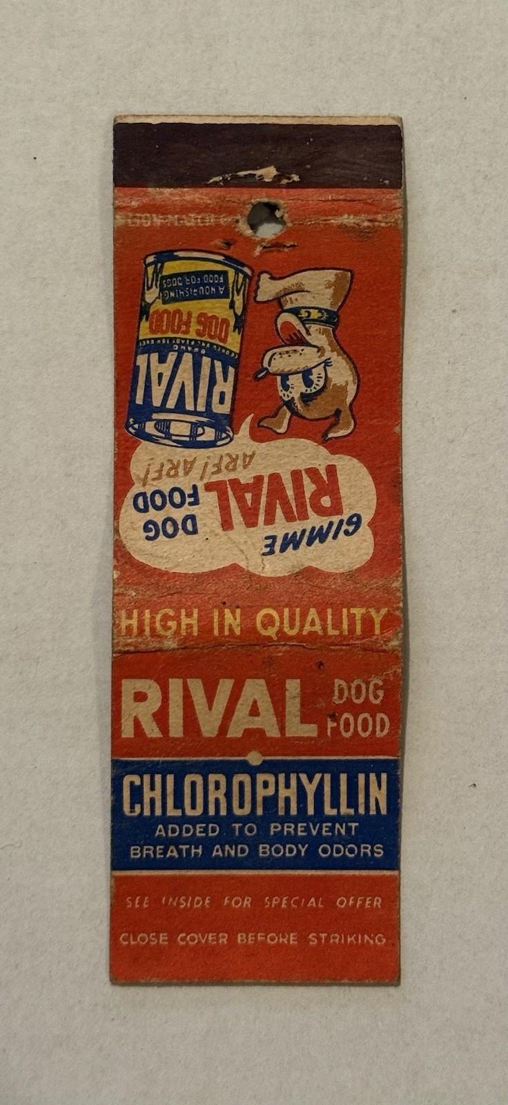 Rival Dog Food Chicago Illinois Vintage Matchbook Cover 36B