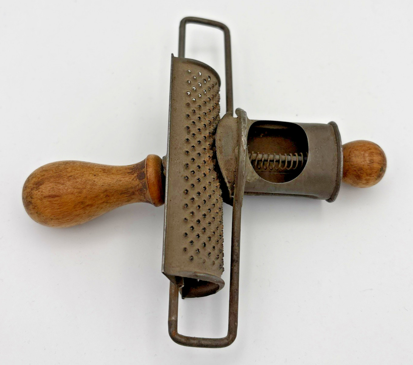 Antique 1800\'s THE EDGAR Nutmeg Grater Tin Sliding Spice Grinder Wood Handles