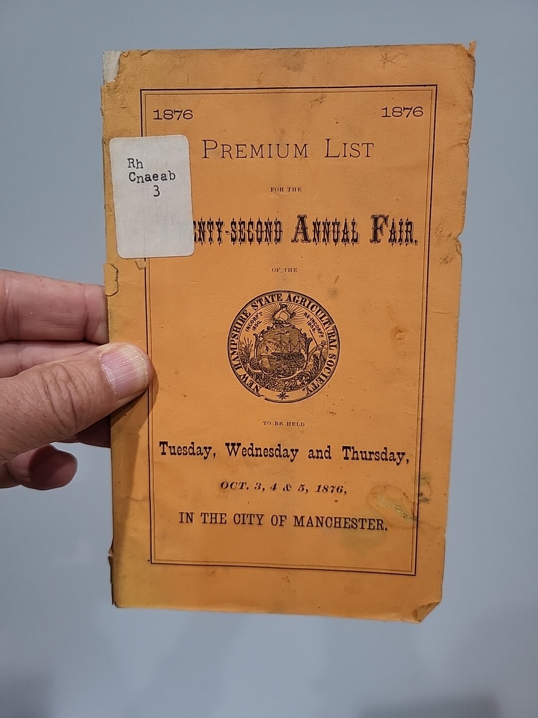 1876 Manchester, NH Premium List Twenty-Second Annual Fair County Fair Booklet