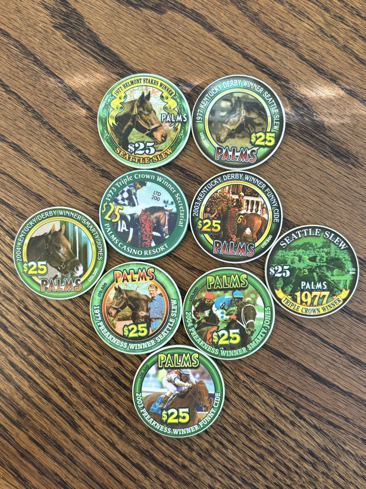 Set of (9) $25 Palms Casino LV *Limited Edition* Derby Racing 🏇 Casino Chips 🌹