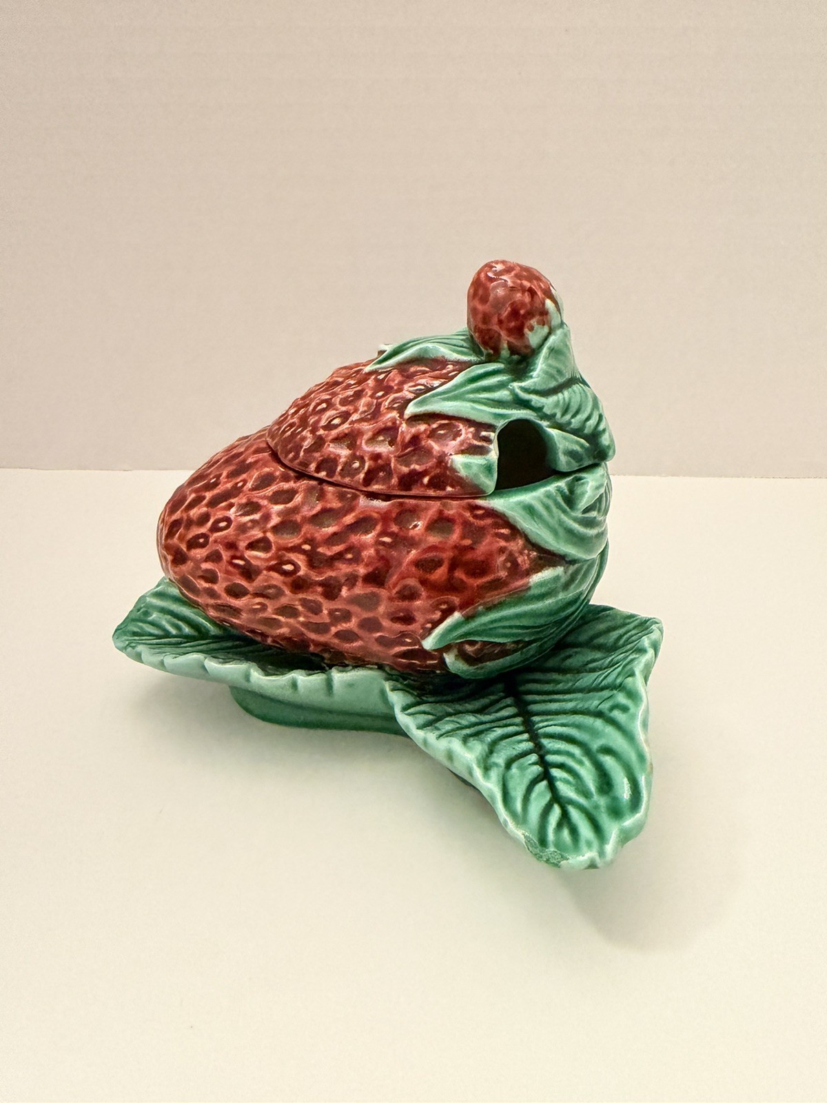 Vintage Bordallo Pinheiro Majolica Strawberry Tureen with Underplate Saucer