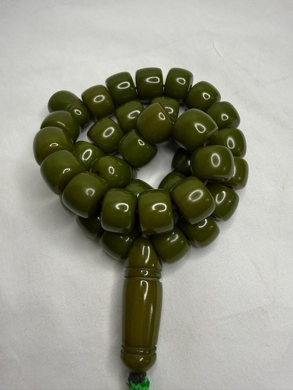 Vintage Pakistani Faturan Style Olive Green Misbaha Tasbih 33 Beads 78g Rare