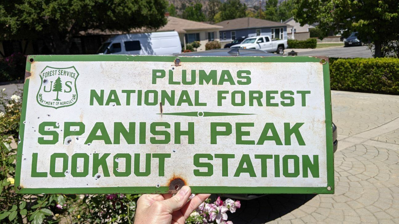 USFS US FOREST SERVICE PORCELAIN SIGN PLUMAS NATIONAL FOREST SPANISH PEAK 