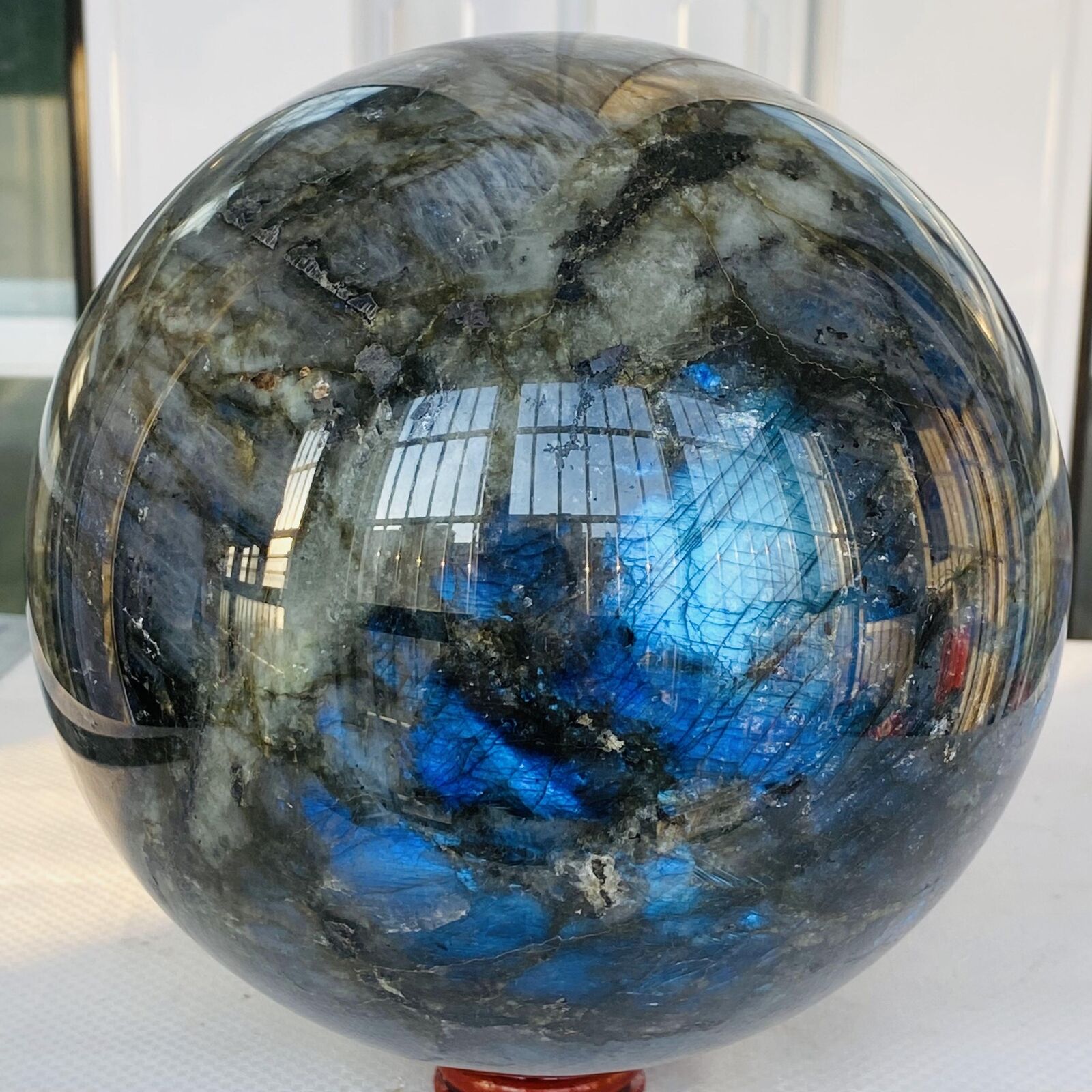 5800g Natural labradorite ball rainbow quartz crystal sphere gem reiki healing