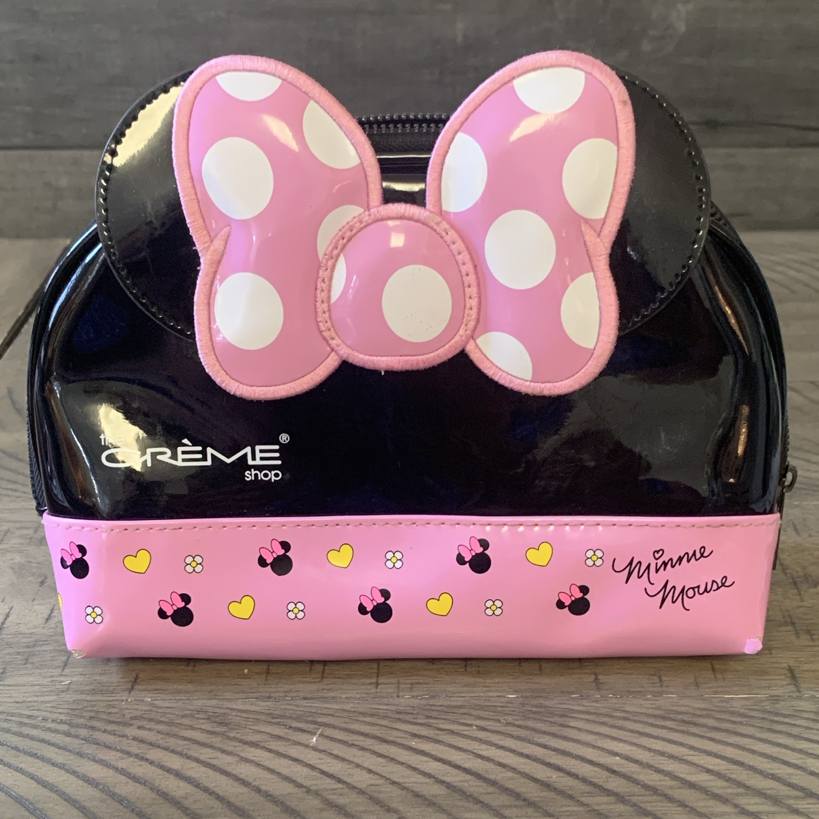the Crème Shop Disney Minnie Mouse Bow Small Zipper Cosmetic Bag Black/Pink