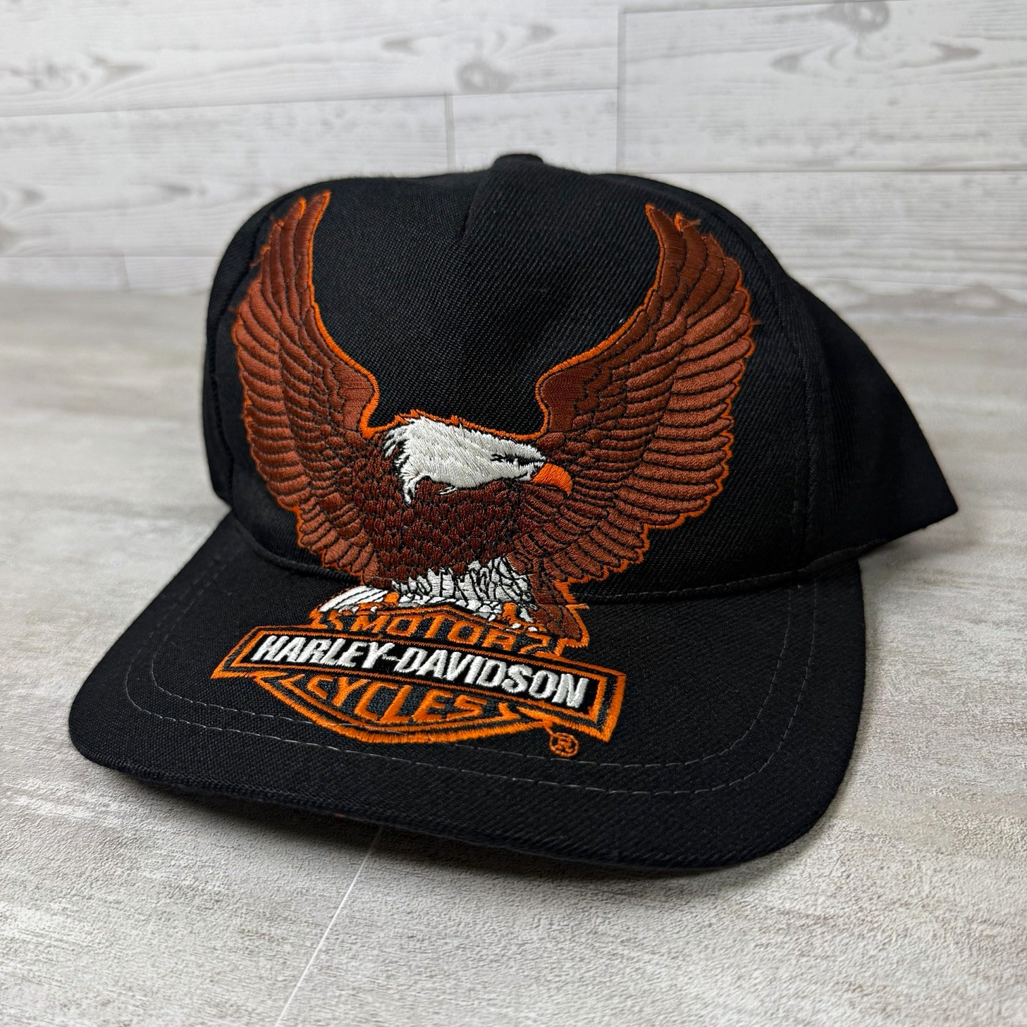 Rare Vintage Harley-Davidson Black Snapback Hat With Eagle Embroidered 