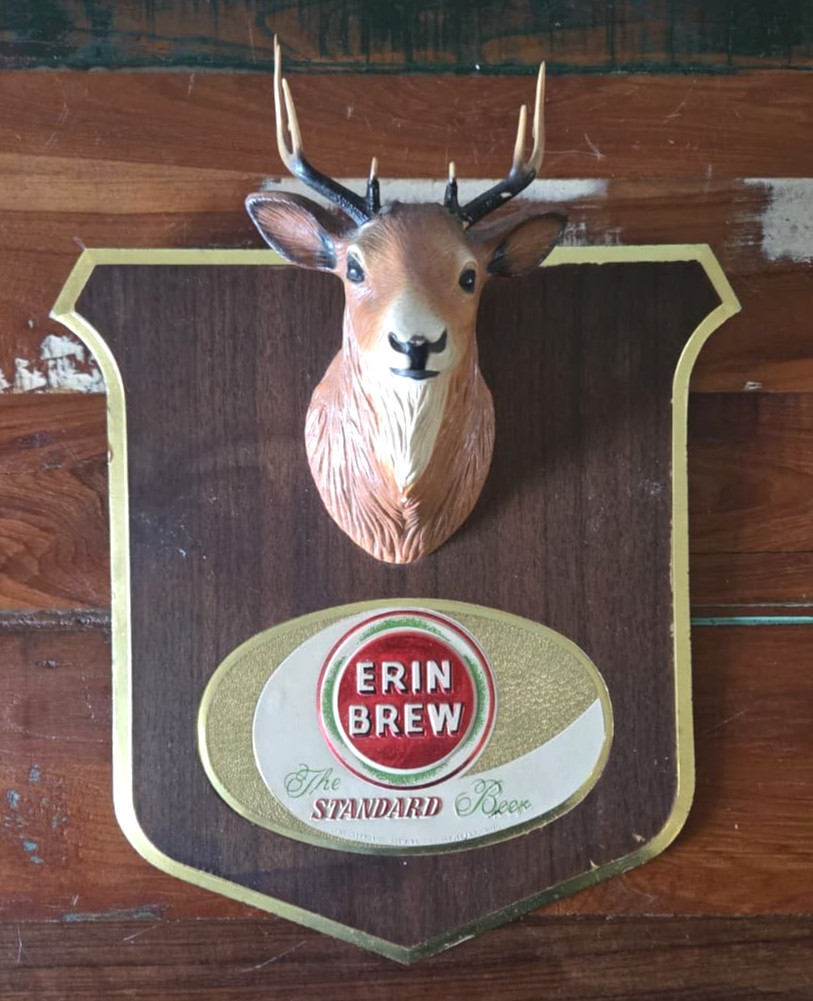 1956 Erin Brew Beer 3D Elk Trophy Sign Standard Brewing Cleveland OH Vintage Bar
