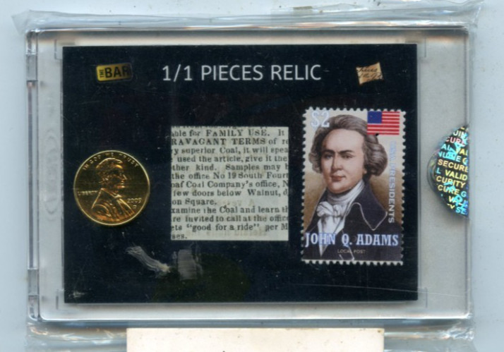 JOHN Q. ADAMS 2020 PIECES OF THE PAST ENCASED 1/1 GOLDEN PENNY 1843 NEWSPAPER