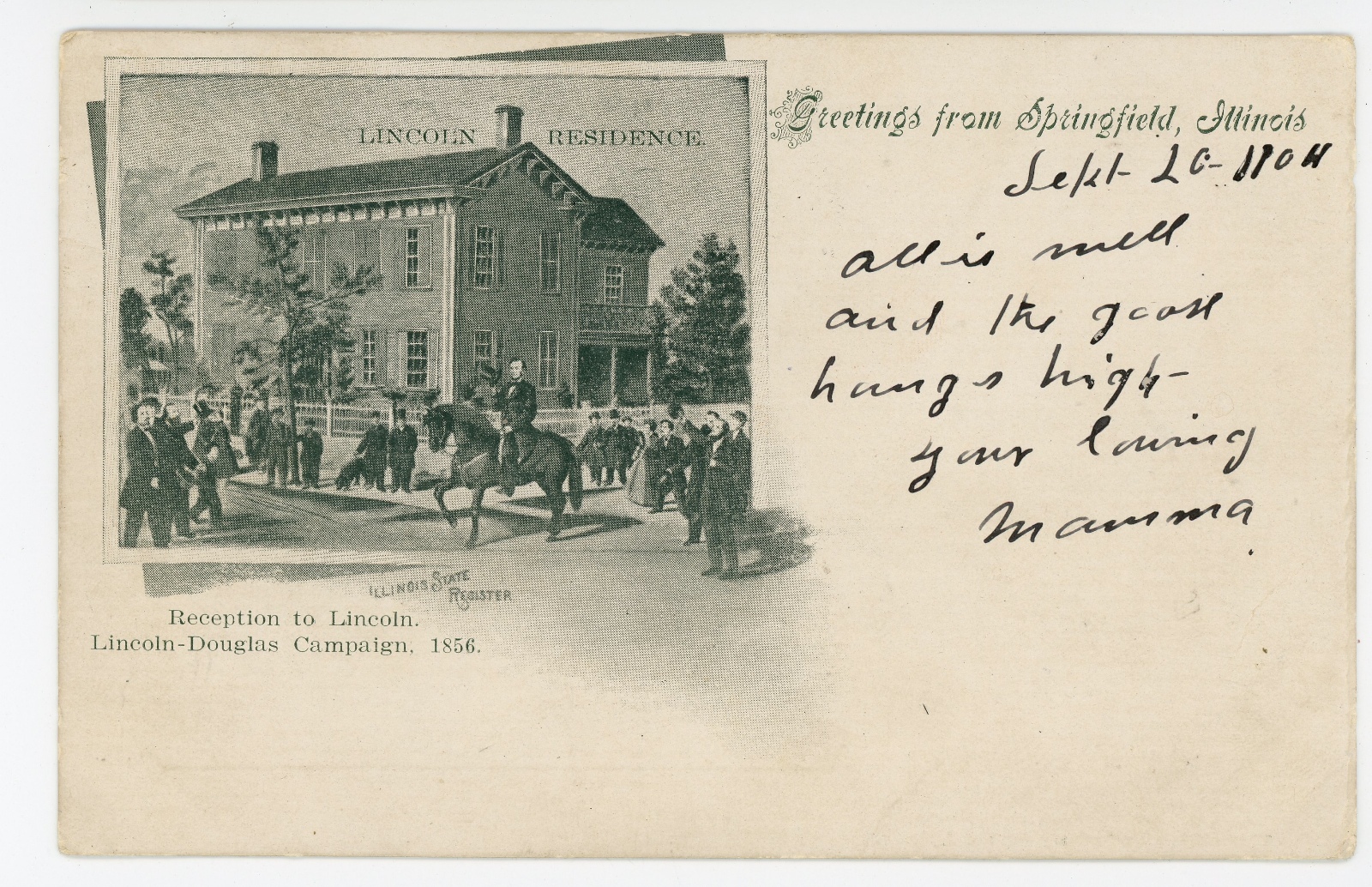 “Reception to ABE LINCOLN” Antique Lincoln-Douglas Campaign SPRINGFIELD UDB 1905