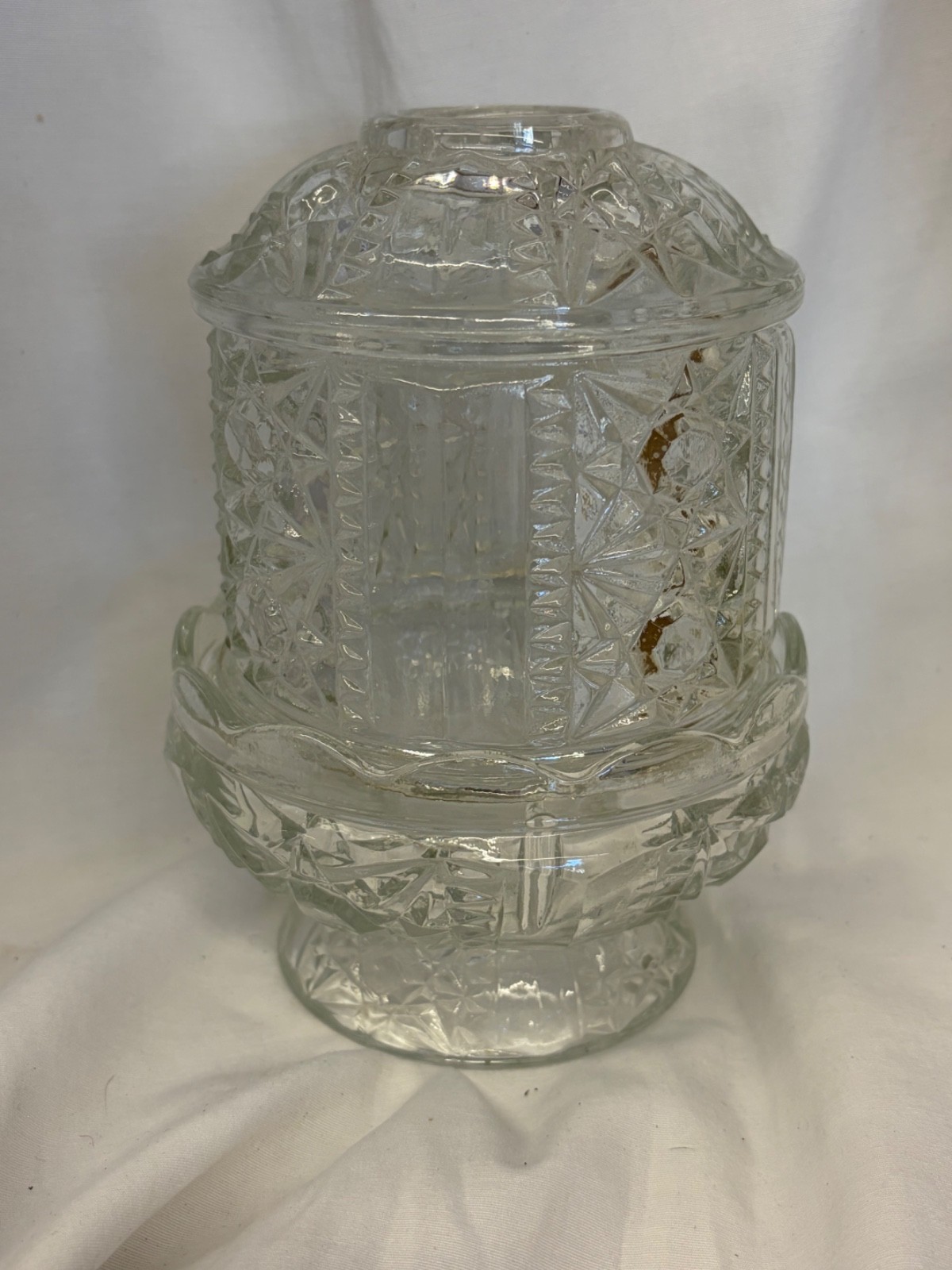 Vintage Indiana Glass Fairy Lamp Stars and Bars Pattern Clear Glass 6.5” EUC
