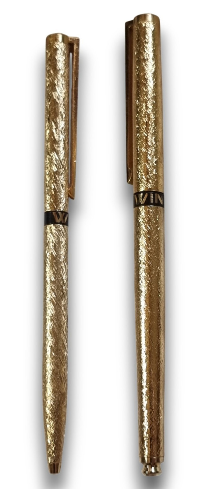 Vintage Win Japan Gold Plated Textured Ballpoint Pen Set In Original Box
