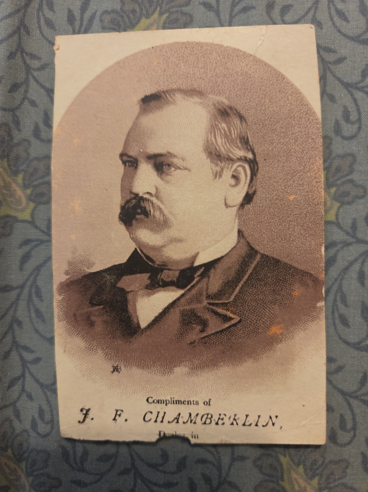 Trade Chamberlin President Grover Cleveland Card Advertisement. 1882