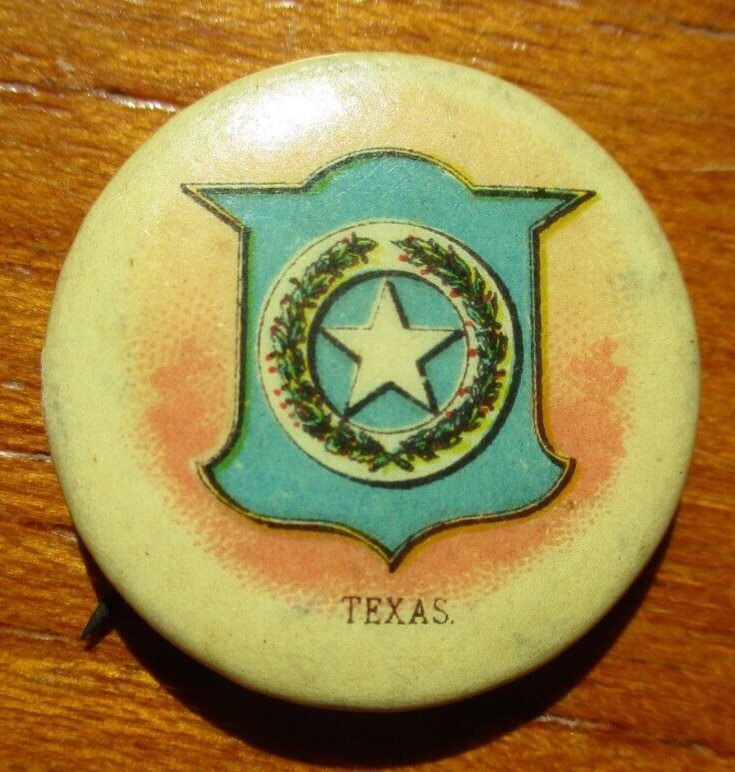 Vintage State Seal of Texas Button Pinback Whitehead + Hoag 1894-1896. Vintage