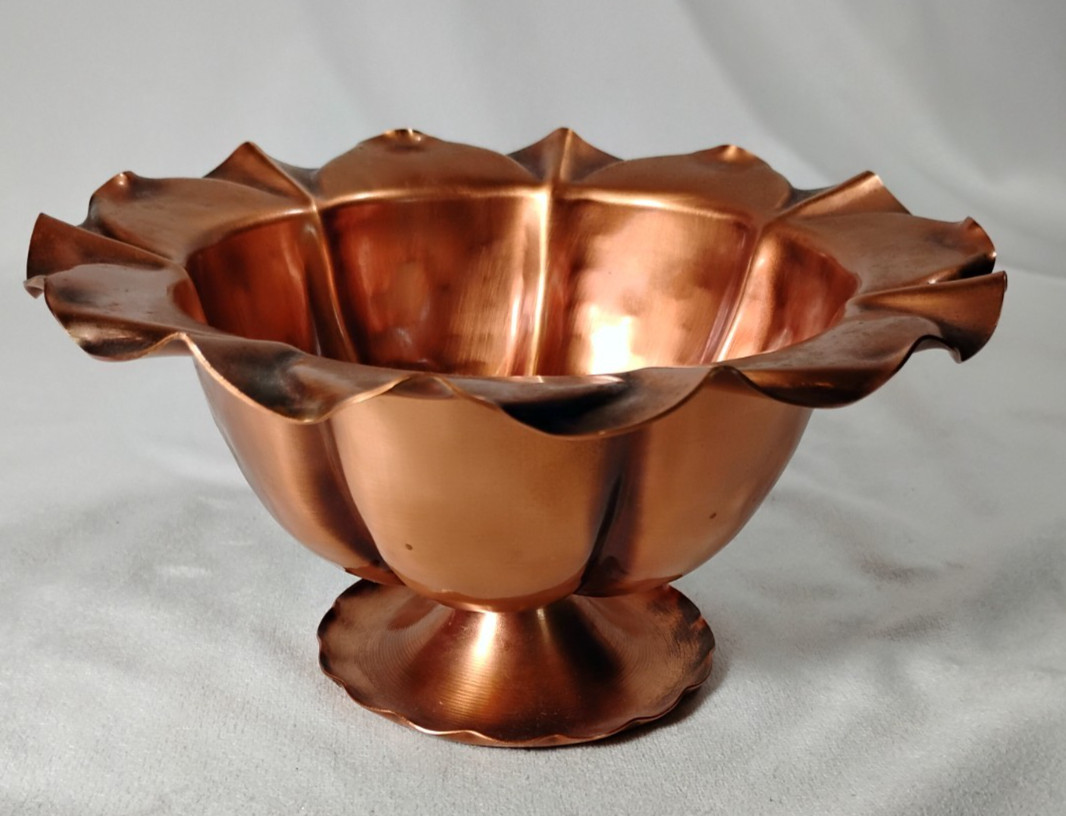 Vintage Solid Copper Bowl Fluted Pedestal USA Made Gregorian Trinket Dish 6\
