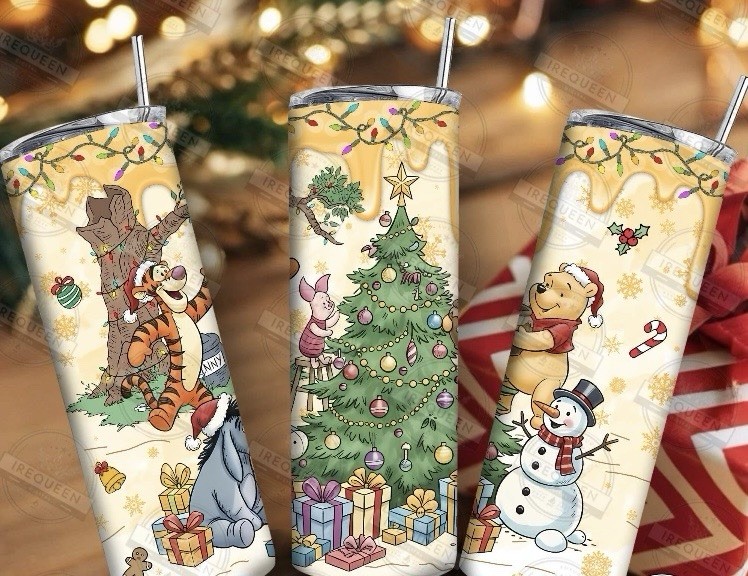 Disney Inspired Christmas Winnie The Pooh And Tigger 20 Oz Tumbler With Straw