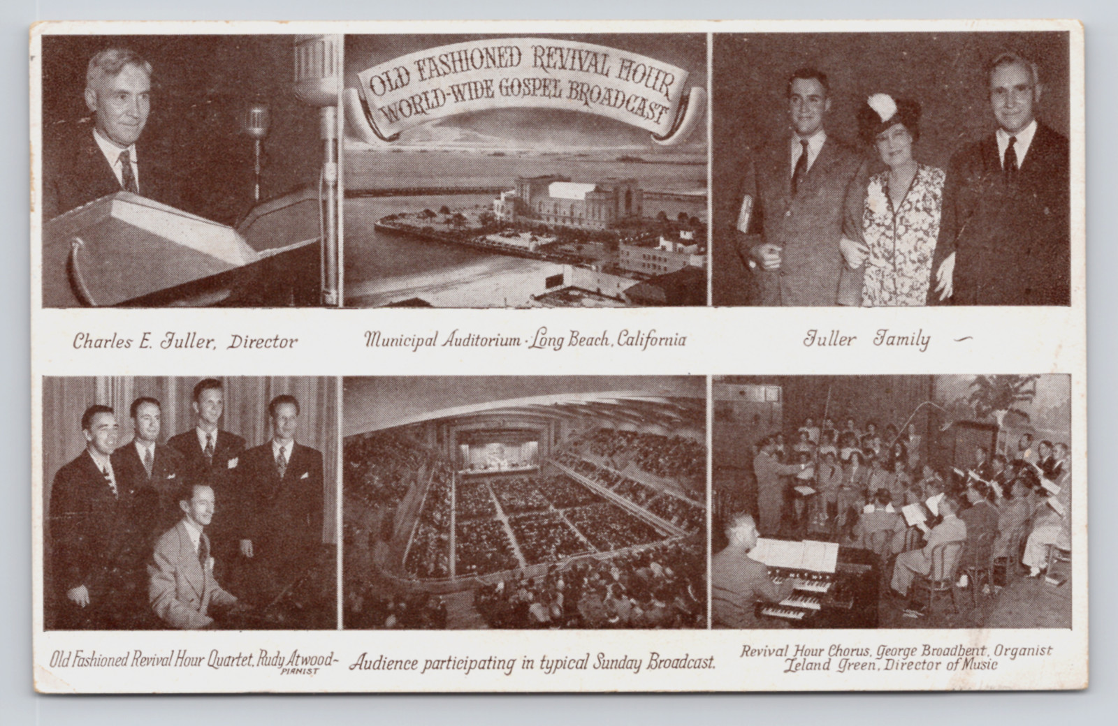 c1951 Charles E. Fuller Old Fashioned Revival Hour Long Beach CA Postcard
