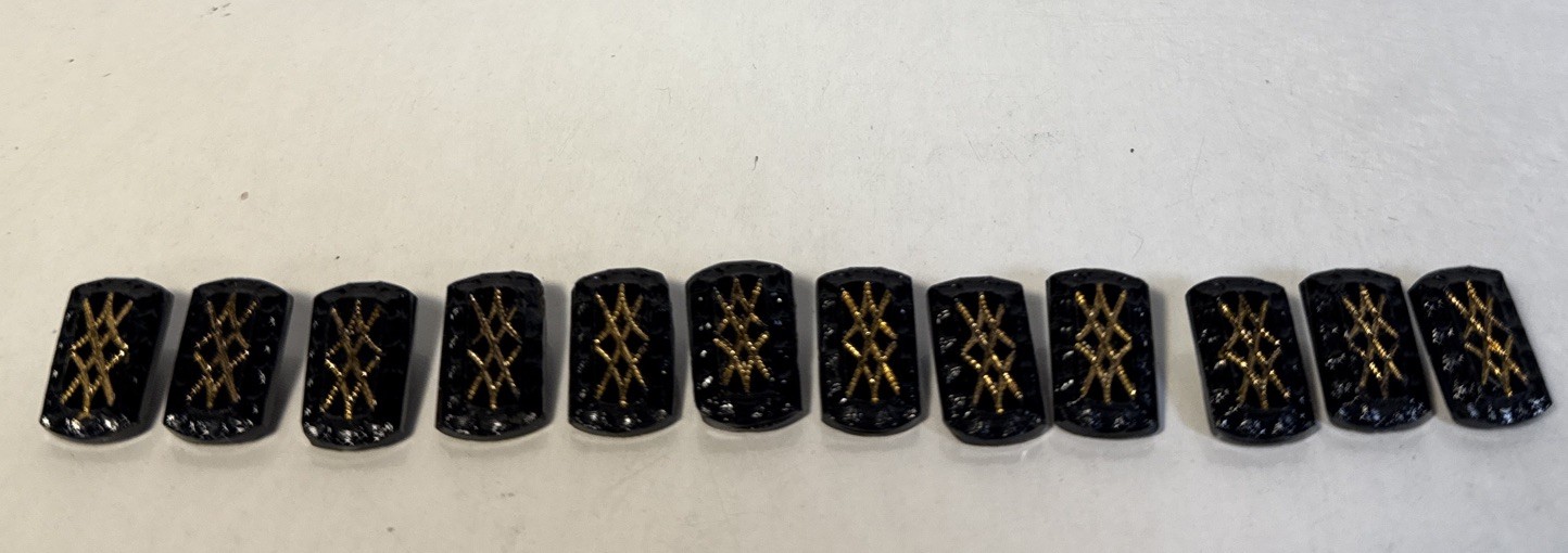 Lovely Vintage Antique Etched Black Glass Buttons w/ Gold Luster Finish