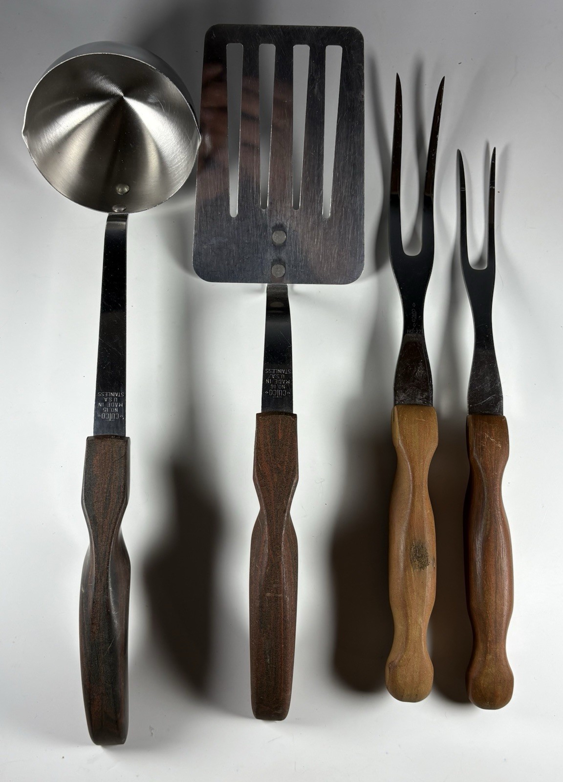 Vintage Cutco Spatula Ladle Serving Fork 15 16 26 & 27 Set Of 4 Wooden Handles