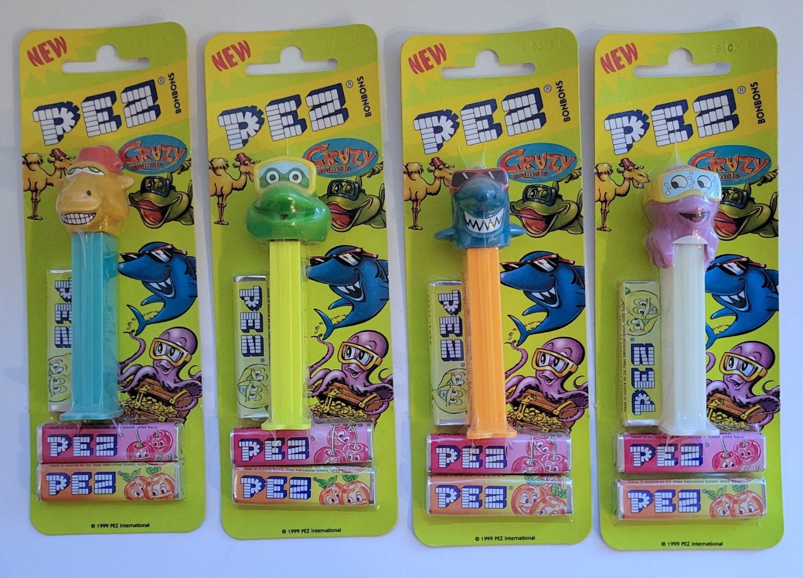 Pez Crazy Animals - Camel Frog Shark Octopus - Set of 4 - New Euro card
