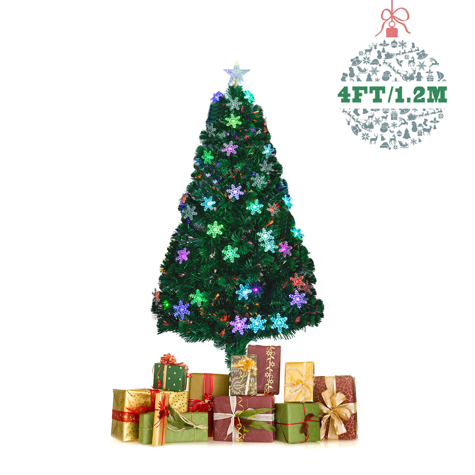 4/5/6/7ft Pre-Lit Fiber Optic Artificial Christmas Tree w/Multicolor LED Lights