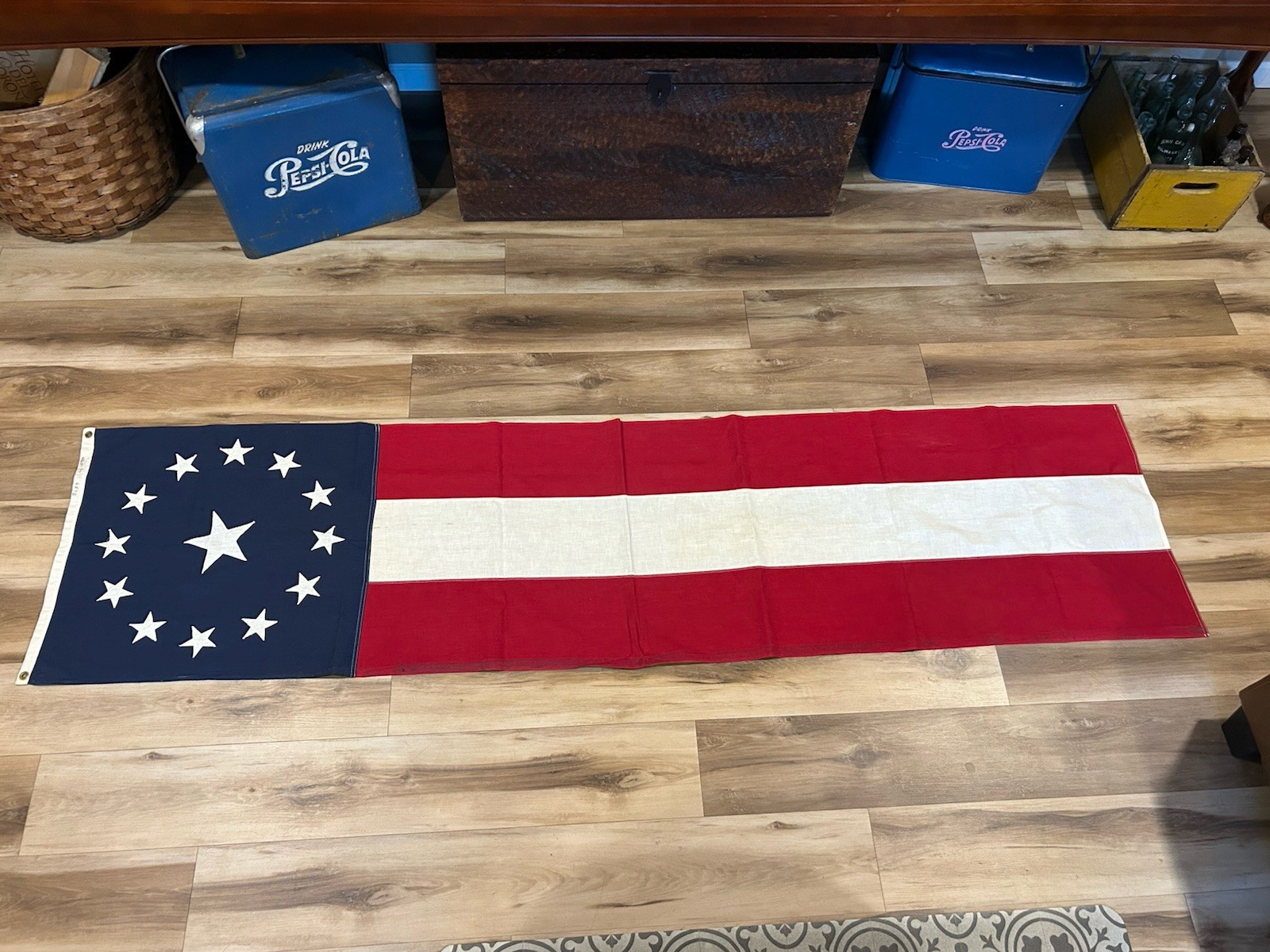 VINTAGE 13 STAR American Flag/Banner  2’x8’ Cowpens Cotton Marked WPL 1721