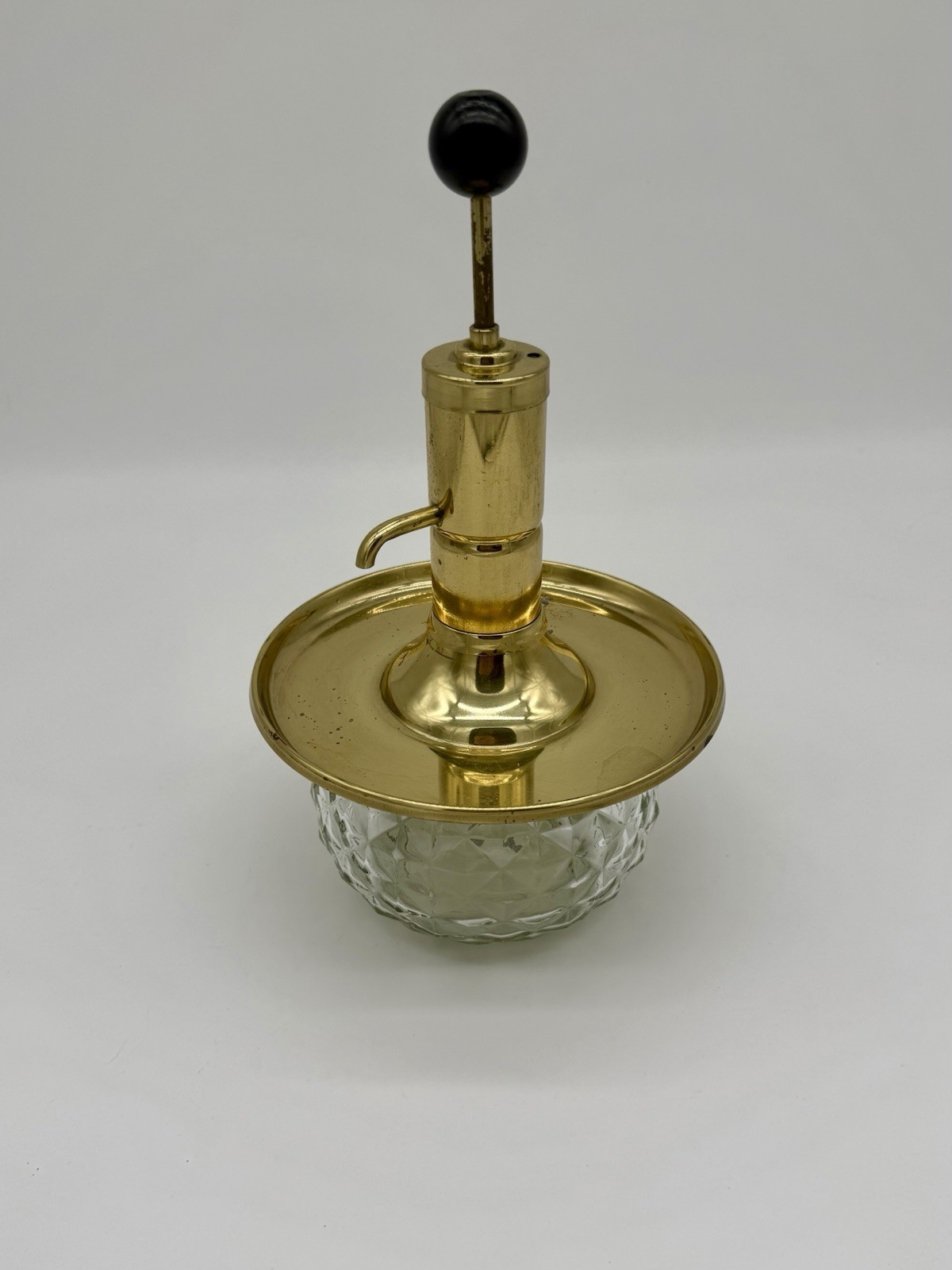 Vintage Brass & Cut Glass Liquor Dispenser Pump Bar Decanter Whiskey Bottle