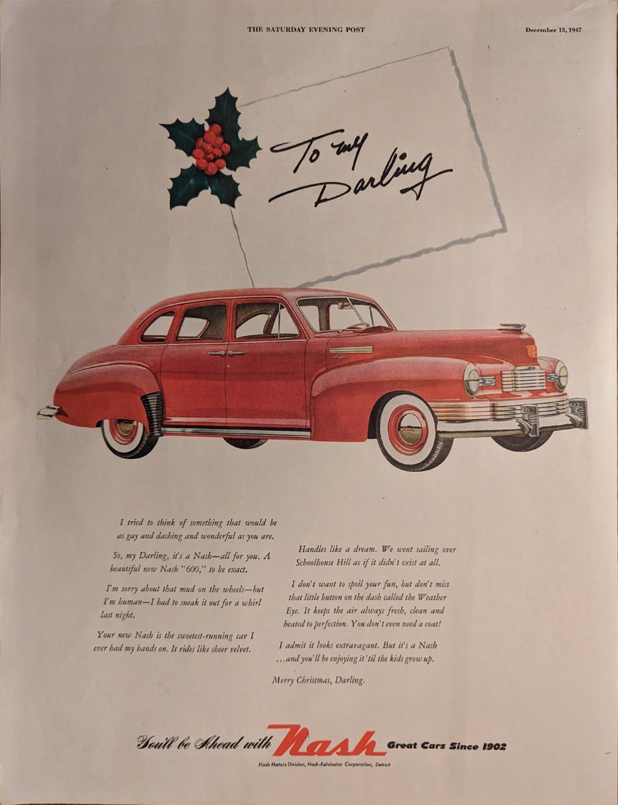 Nash 600 Great Cars Vintage 1947 Folio Auto Car Print Ad