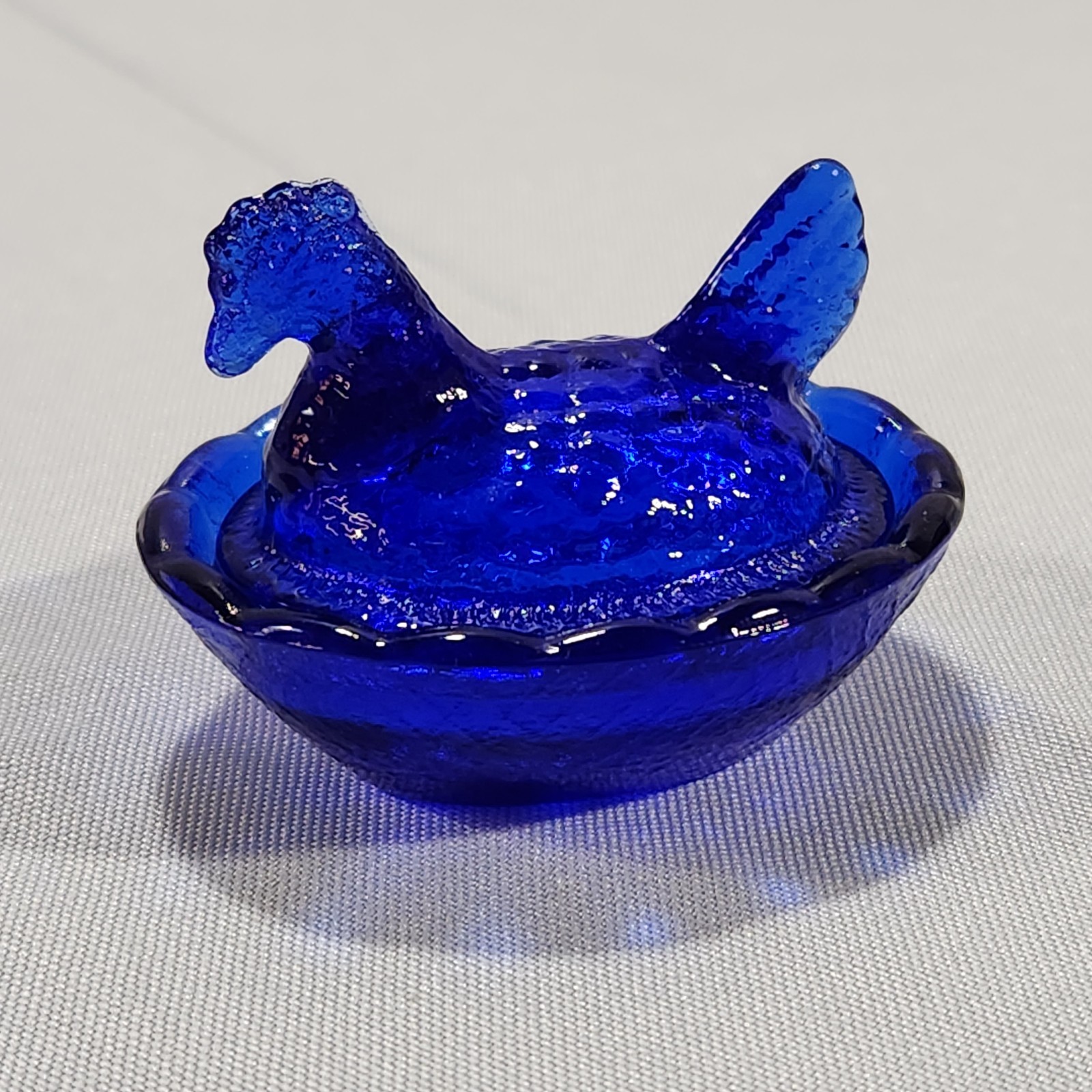 Cobalt Blue Glass Miniature Hen on Nest Salt Cellar Trinket Dish
