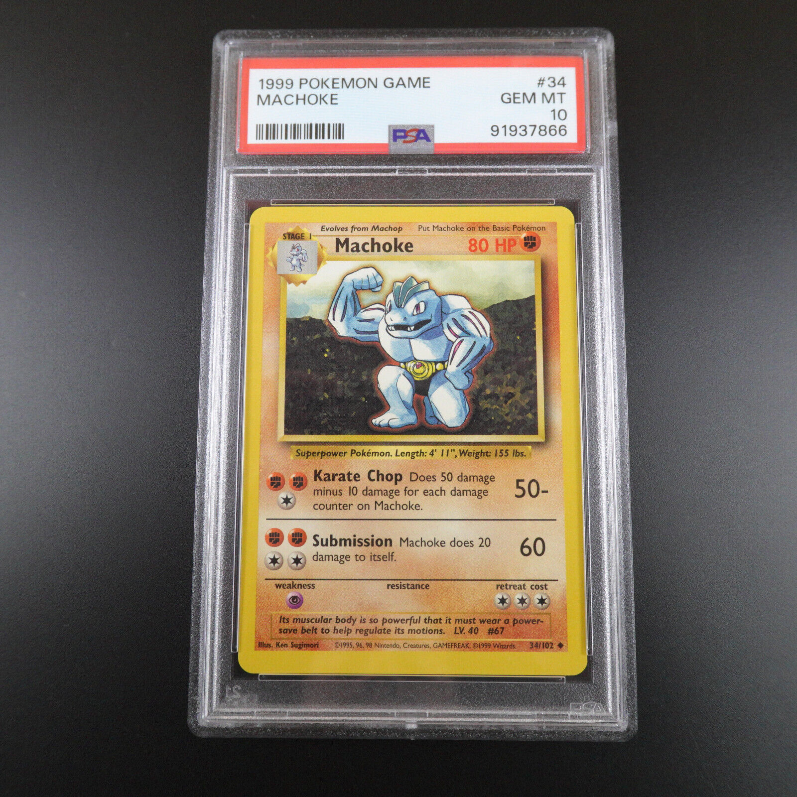 PSA 10 Machoke 34/102 Base Set 1999 Non Holo Pokemon Card