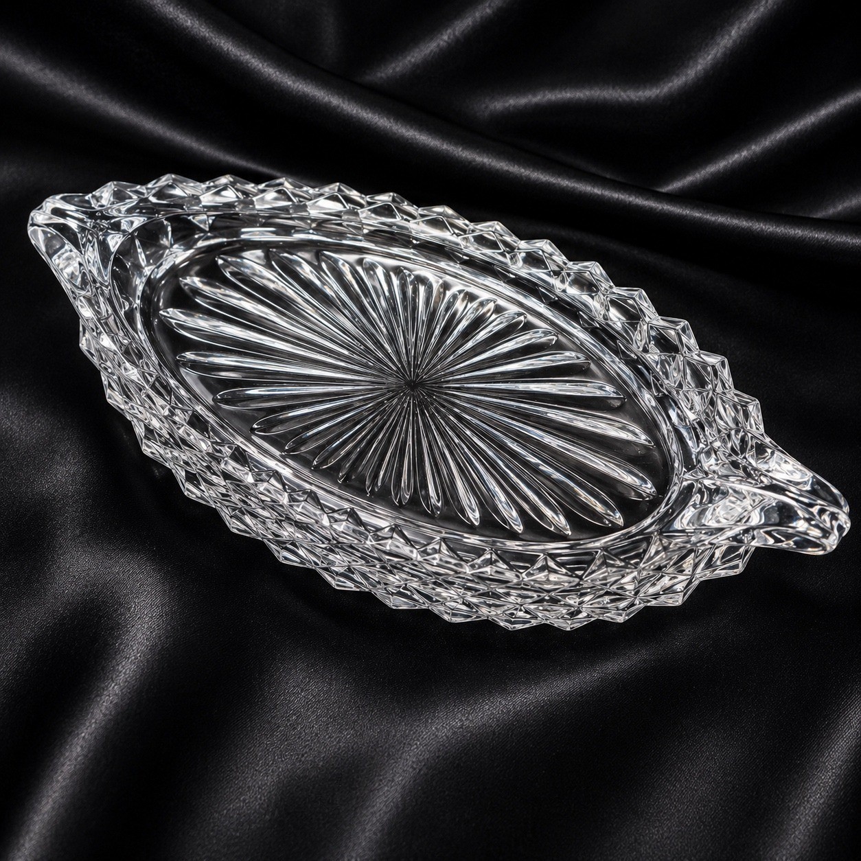 Vintage Fostoria American Pattern 12 Inch Handled Oval Relish Celery Dish Cubist