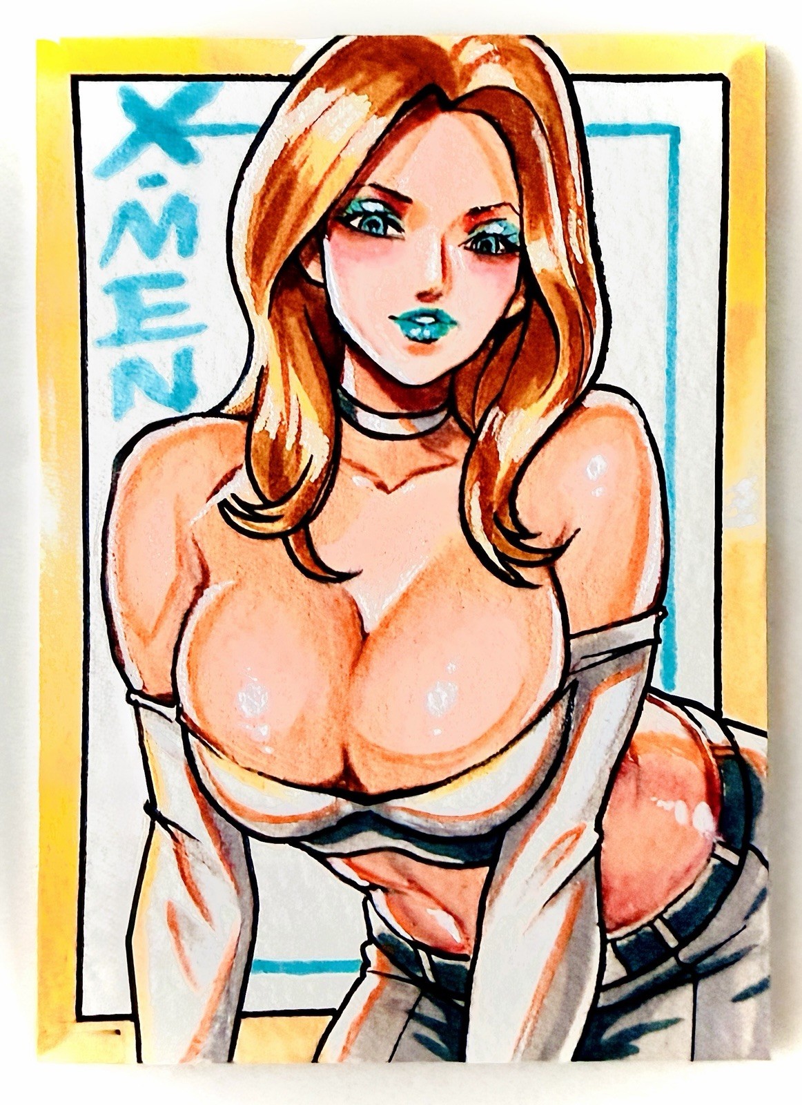Emma Frost - 1/1 Hand-Drawn Original Art Signed Sketch Card - Thick ACEO