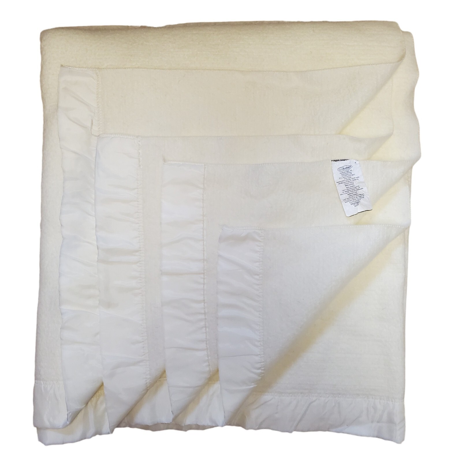 Vintage Chatham Ivory Acrylic Blanket Full Double Satin Trim Soft 80\