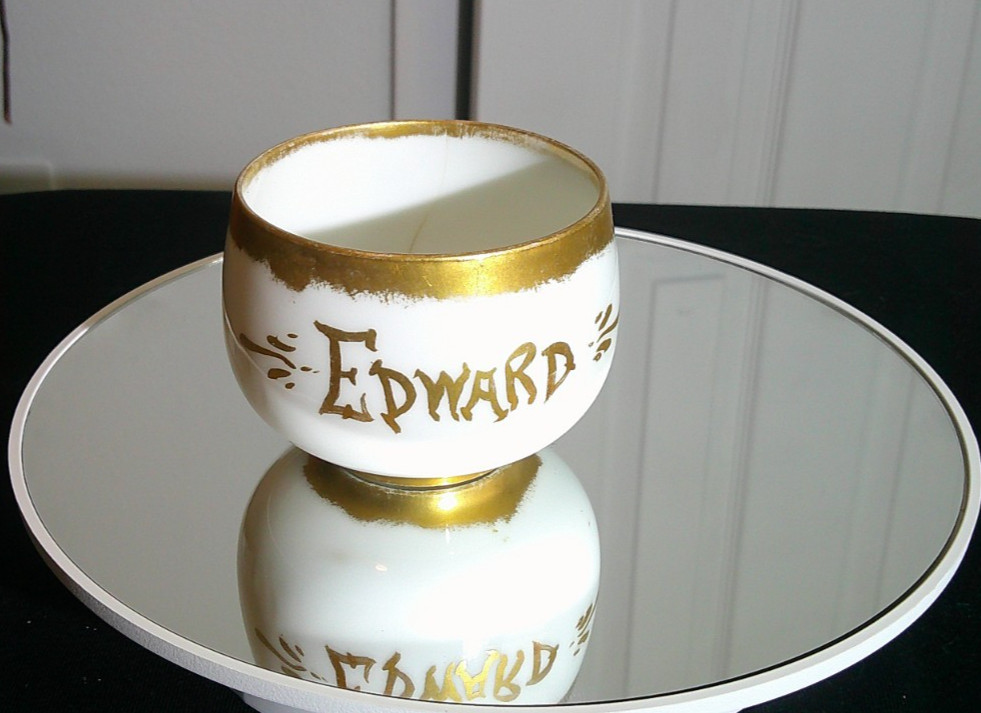 Antique German Porcelain Edward Name Cup Gold Trim Ornate Handle Germany