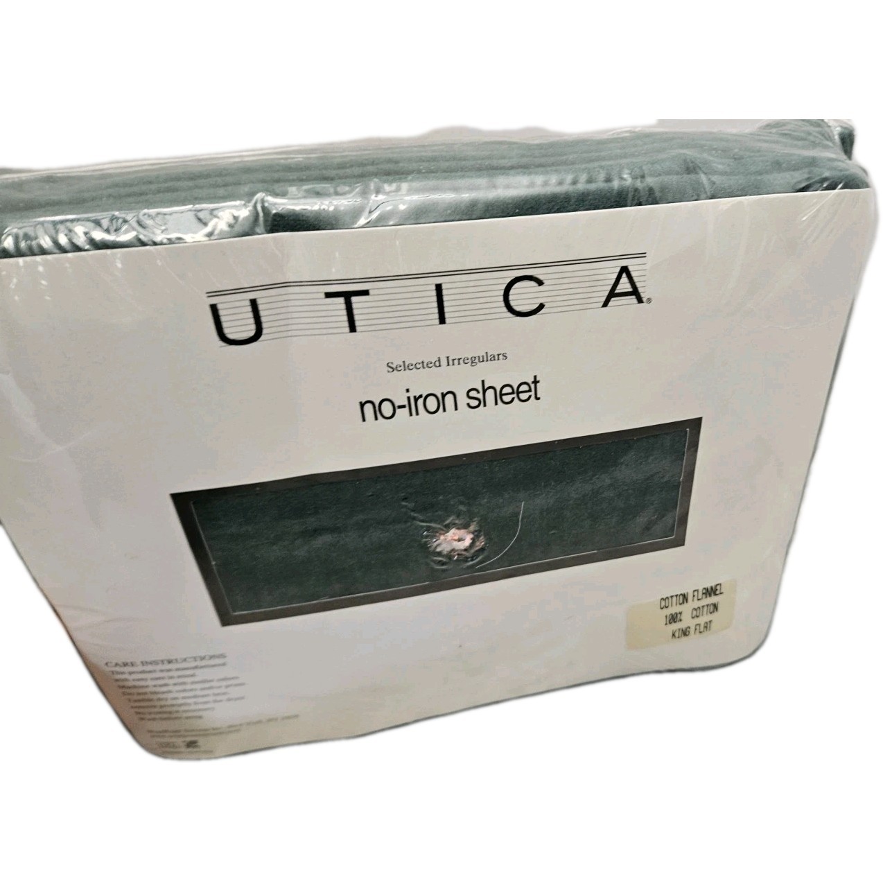 utica 100% cotton flannel king flat dk green selected irr, new