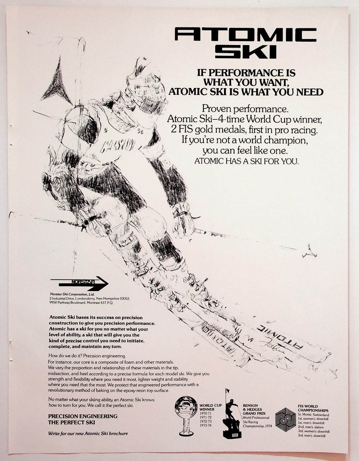 Atomic Ski Vintage 1974 Magazine Ad Skiing Sports Print Black White 1970s Atomic Ski Vintage 1974 Magazine Ad Skiing Sports Print Black White 1970s