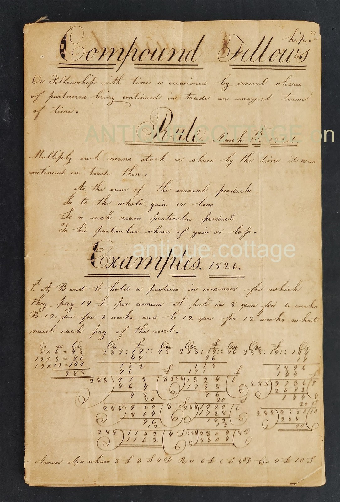 1826 antique MATH CYPHER PENMANSHIP fraktur ALBERT OSBORN calligraphy CIPHER