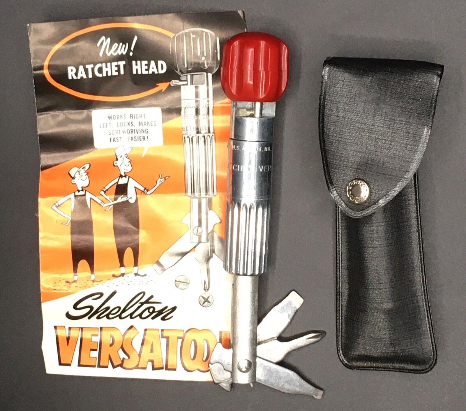 Vtg Shelton Ratchet Versa Tool Ratcheting Screwdriver Mechanic Tool with case