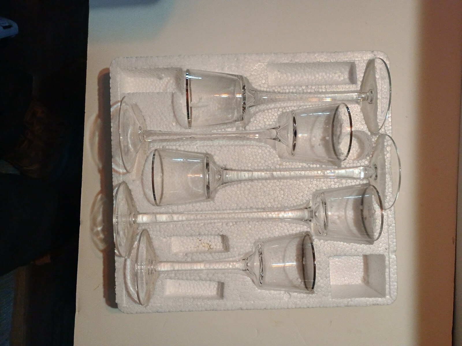 Set of 5 Etched Glass Candle Holders Stands Clear New In Box Styrofoam Packaging